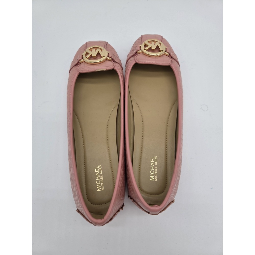 Michael Kors Fulton Croc Embossed PINK Flat Shoe MK Logo Moccasin Sz 9.5M - Picture 3 of 5